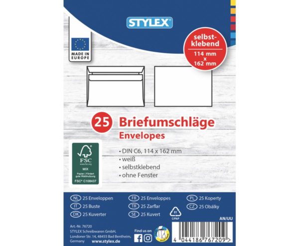Enveloppes, DIN C6, sans fenêtre, autocollantes, FSC